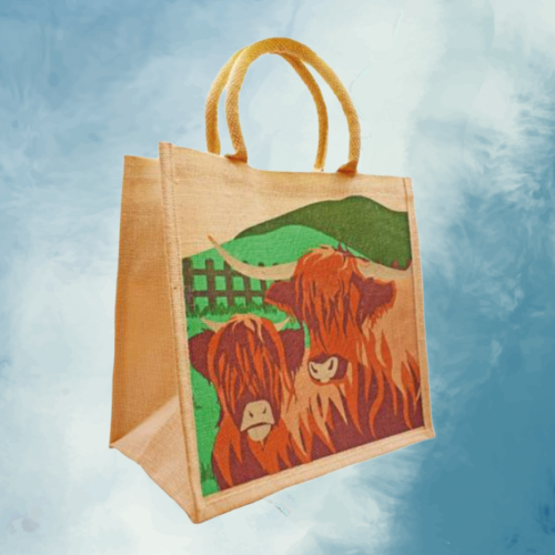 Jute shopping bag - Highland Cattle