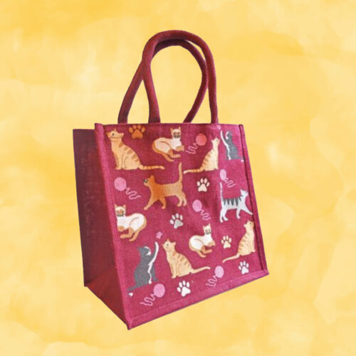Jute Shopping Bag - Cat Print