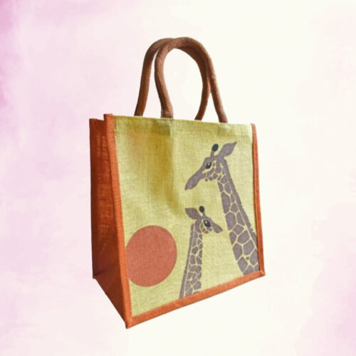 Jute Shopping Bag - Giraffe Family
