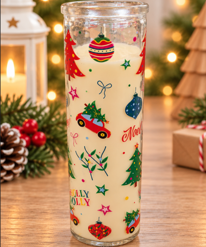 Christmas Cheer Glass Candle – Holly Jolly Christmas Glass Candle – Holly Jolly
