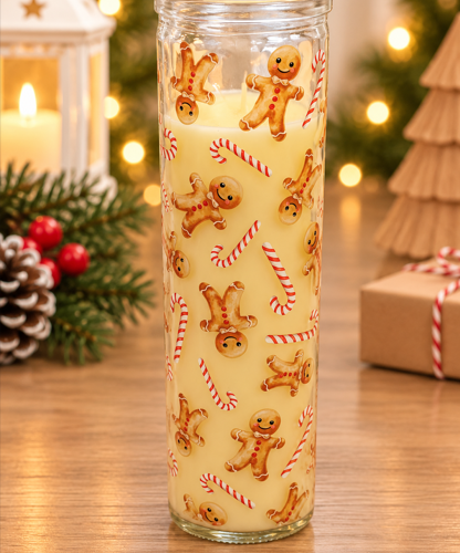 Gingerbread & Candy Cane Christmas Glass Candle Christmas Glass Candle Gingerbread & Candy Cane