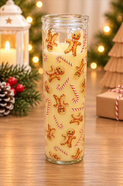 Gingerbread & Candy Cane Christmas Glass Candle Christmas Glass Candle Gingerbread & Candy Cane